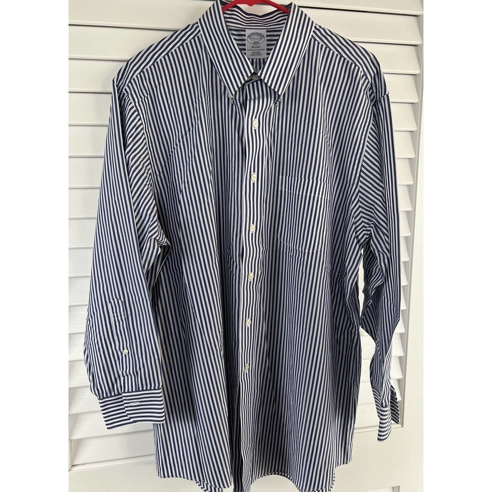 Brooks Brothers Regent Mens Dress Shirt Long Sleeve Blue & White Striped 17 1/2